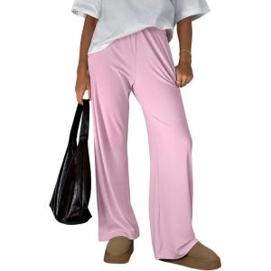 Trendy Queen Womens Business Casual Pants Barrel Sweatpants Wide Leg Comfy Lounge Pants Baggy Flowy Ribbed Fall Outfits(Pink)