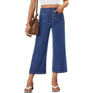 Trendy Queen Womens Capri Jeans High Waisted Wide Straight Leg Stretchy Cropped Jeans Fashion Denim Pants Fall 2025(Blue)