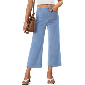 Trendy Queen Womens Capri Jeans High Waisted Wide Straight Leg Stretchy Cropped Jeans Fashion Denim Pants Fall 2025(Lightblue)