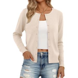 Trendy Queen Womens Cardigan Sweaters Lightweight Crew Neck Outfits Fall Fashion 2025 Clothing(Beige)