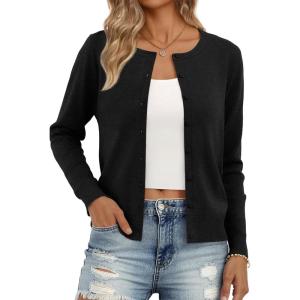 Trendy Queen Womens Cardigan Sweaters Lightweight Crew Neck Outfits Fall Fashion 2025 Clothing(Black)