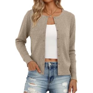 Trendy Queen Womens Cardigan Sweaters Lightweight Crew Neck Outfits Fall Fashion 2025 Clothing(Brown)