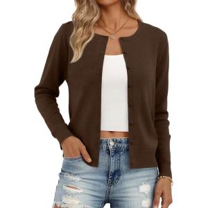 Trendy Queen Womens Cardigan Sweaters Lightweight Crew Neck Outfits Fall Fashion 2025 Clothing(Chocolate Brown)