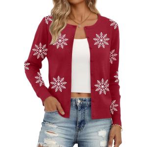 Trendy Queen Womens Cardigan Sweaters Lightweight Crew Neck Outfits Fall Fashion 2025 Clothing(Christmas Red)