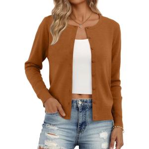 Trendy Queen Womens Cardigan Sweaters Lightweight Crew Neck Outfits Fall Fashion 2025 Clothing(Fox)