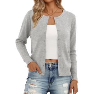 Trendy Queen Womens Cardigan Sweaters Lightweight Crew Neck Outfits Fall Fashion 2025 Clothing(Grey Melange)