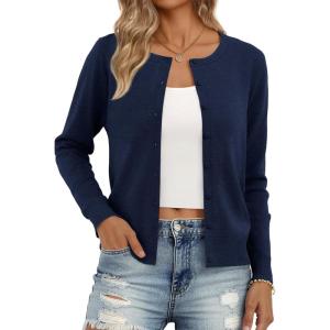 Trendy Queen Womens Cardigan Sweaters Lightweight Crew Neck Outfits Fall Fashion 2025 Clothing(Navy)
