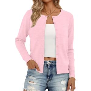 Trendy Queen Womens Cardigan Sweaters Lightweight Crew Neck Outfits Fall Fashion 2025 Clothing(Pink)