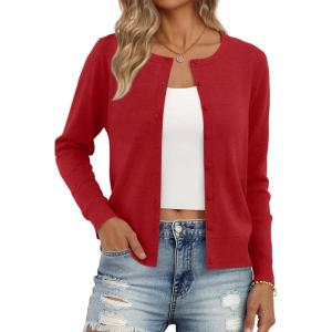Trendy Queen Womens Cardigan Sweaters Lightweight Crew Neck Outfits Fall Fashion 2025 Clothing(Red)