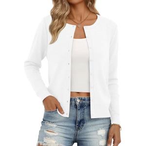 Trendy Queen Womens Cardigan Sweaters Lightweight Crew Neck Outfits Fall Fashion 2025 Clothing(White)
