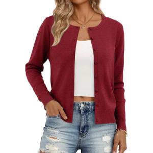 Trendy Queen Womens Cardigan Sweaters Lightweight Crew Neck Outfits Fall Fashion 2025 Clothing(Wine)