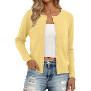 Trendy Queen Womens Cardigan Sweaters Lightweight Crew Neck Outfits Fall Fashion 2025 Clothing(Yellow)