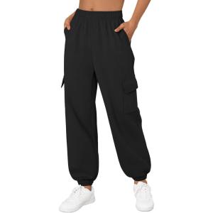 Trendy Queen Womens Cargo Sweatpants Oversized Fleece Joggers Baggy Athletic Pants with Pocket(Black)