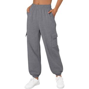 Trendy Queen Womens Cargo Sweatpants Oversized Fleece Joggers Baggy Athletic Pants with Pocket(Darkgrey)