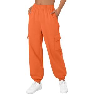 Trendy Queen Womens Cargo Sweatpants Oversized Fleece Joggers Baggy Athletic Pants with Pocket(Orange)
