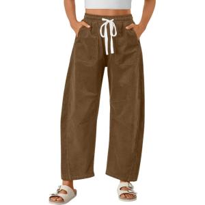 Trendy Queen Womens Corduroy Pants Fall Barrel Linen Pant Winter Casual Wide Leg Trousers with Pockets 2025(Brown)