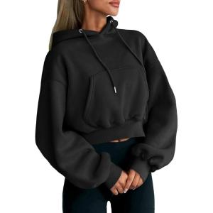 Trendy Queen Womens Cute Cropped Hoodies Y2k Long Sleeve Sweatshirts Fall Fashion Outfits Winter Sweater Clothes 2025(Black)