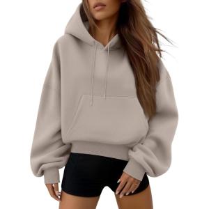 Trendy Queen Womens Cute Cropped Hoodies Y2k Long Sleeve Sweatshirts Fall Fashion Outfits Winter Sweater Clothes 2025(Coffee Grey)