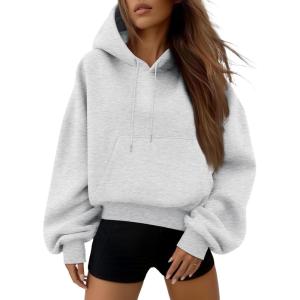 Trendy Queen Womens Cute Cropped Hoodies Y2k Long Sleeve Sweatshirts Fall Fashion Outfits Winter Sweater Clothes 2025(Grey)