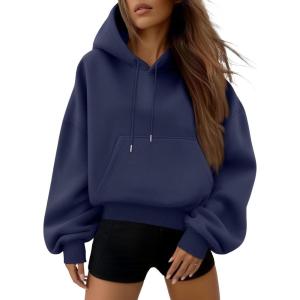 Trendy Queen Womens Cute Cropped Hoodies Y2k Long Sleeve Sweatshirts Fall Fashion Outfits Winter Sweater Clothes 2025(Navy)