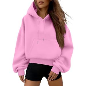 Trendy Queen Womens Cute Cropped Hoodies Y2k Long Sleeve Sweatshirts Fall Fashion Outfits Winter Sweater Clothes 2025(Pink)