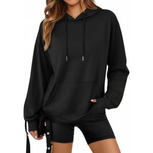 Trendy Queen Womens Fall Fashion T Shirts Basic Drawstring Pullover Loose Fit Hoodies Winter Clothes with Pocket(Black)