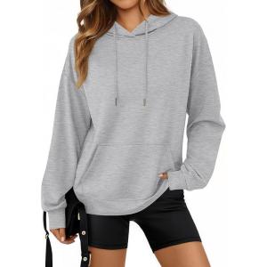 Trendy Queen Womens Fall Fashion T Shirts Basic Drawstring Pullover Loose Fit Hoodies Winter Clothes with Pocket(Grey)