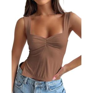 Trendy Queen Womens Going Out Crop Tops Backless Tank Tops Summer Y2k Teen Girls Basics Cute Clothes(Coffeegrey)