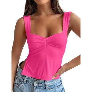 Trendy Queen Womens Going Out Crop Tops Backless Tank Tops Summer Y2k Teen Girls Basics Cute Clothes(Neonpink)