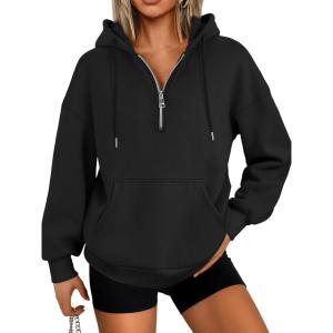 Trendy Queen Womens Hoodies Fleece Fashion Half Zip Sweatshirts Cute Y2k Fall Clothes 2025(Black)