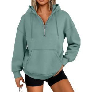 Trendy Queen Womens Hoodies Fleece Fashion Half Zip Sweatshirts Cute Y2k Fall Clothes 2025(Green)