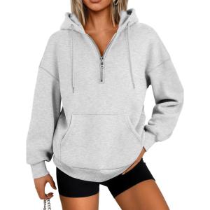 Trendy Queen Womens Hoodies Fleece Fashion Half Zip Sweatshirts Cute Y2k Fall Clothes 2025(Grey)