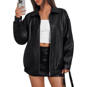 Trendy Queen Womens Leather Jackets Oversized Faux Motorcycle Plus Size Moto Biker Coat Fall Outfits Fashion Clothes 2025(Black)