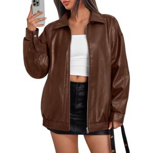 Trendy Queen Womens Leather Jackets Oversized Faux Motorcycle Plus Size Moto Biker Coat Fall Outfits Fashion Clothes 2025(Caramel)