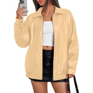 Trendy Queen Womens Leather Jackets Oversized Faux Motorcycle Plus Size Moto Biker Coat Fall Outfits Fashion Clothes 2025(Khaki)