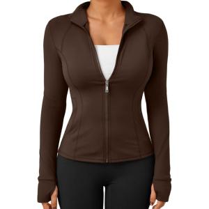 Trendy Queen Womens Lightweight Zip Up Jackets 2025 Athletic Hoodies Fall Gym Shirts Running Workout Clothes with Pocket(Brown)