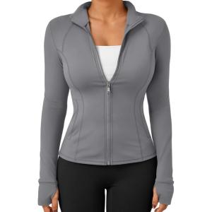 Trendy Queen Womens Lightweight Zip Up Jackets 2025 Athletic Hoodies Fall Gym Shirts Running Workout Clothes with Pocket(Grey)