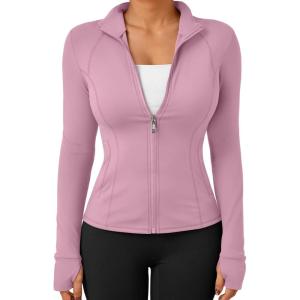 Trendy Queen Womens Lightweight Zip Up Jackets 2025 Athletic Hoodies Fall Gym Shirts Running Workout Clothes with Pocket(Lightpink)