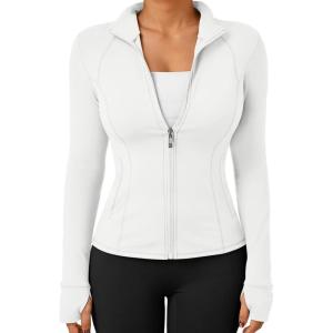Trendy Queen Womens Lightweight Zip Up Jackets 2025 Athletic Hoodies Fall Gym Shirts Running Workout Clothes with Pocket(White)