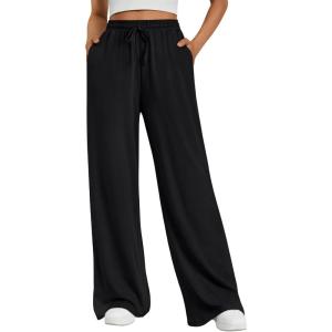 Trendy Queen Womens Lounge Pants Wide Leg Sweatpants Comfy Barrel Pajamas Pants Baggy Flowy 2025 Fashion Outfits with Pockets(Black)