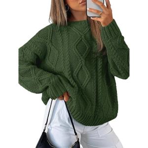 Trendy Queen Women’s Oversized Cable Knit Crewneck Sweaters(Army Green)