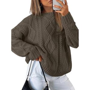 Trendy Queen Women’s Oversized Cable Knit Crewneck Sweaters(Cedar Brown)