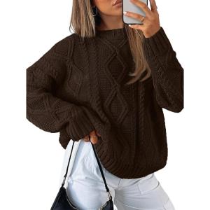Trendy Queen Women’s Oversized Cable Knit Crewneck Sweaters(Cocoa)