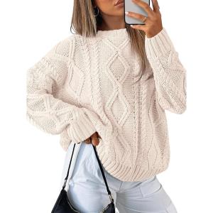 Trendy Queen Women’s Oversized Cable Knit Crewneck Sweaters(Cream)