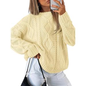 Trendy Queen Women’s Oversized Cable Knit Crewneck Sweaters(Creamy Corn)