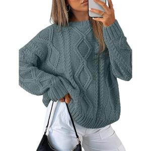 Trendy Queen Women’s Oversized Cable Knit Crewneck Sweaters(Dark Sage)