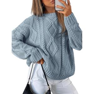 Trendy Queen Women’s Oversized Cable Knit Crewneck Sweaters(Dusty Blue)