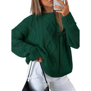 Trendy Queen Women’s Oversized Cable Knit Crewneck Sweaters(Green)