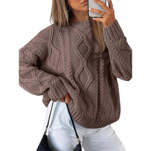 Trendy Queen Women’s Oversized Cable Knit Crewneck Sweaters(Nutmeg)