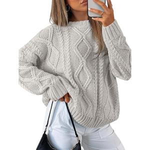 Trendy Queen Women’s Oversized Cable Knit Crewneck Sweaters(Pastel Gray)